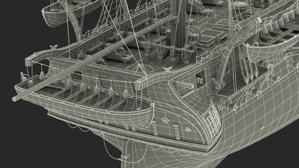 Three Masted Heavy Frigate Retracted Sails 3D