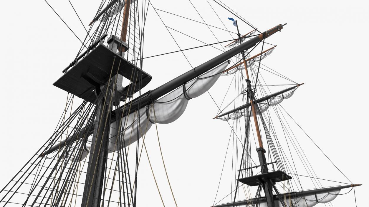 Three Masted Heavy Frigate Retracted Sails 3D