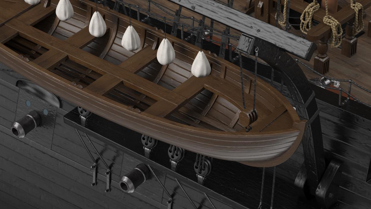 Three Masted Heavy Frigate Retracted Sails 3D