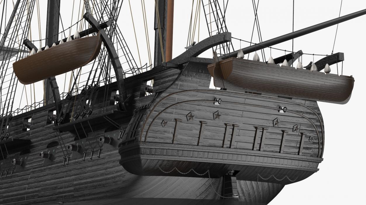 Three Masted Heavy Frigate Retracted Sails 3D