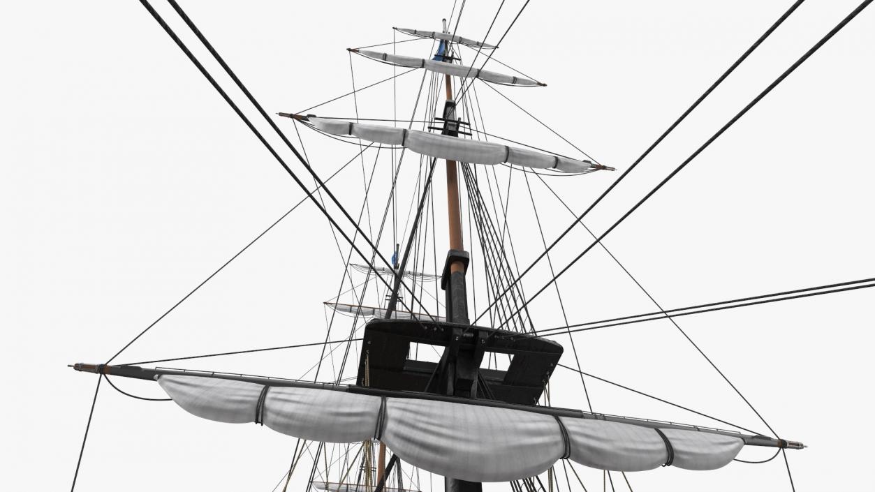 Three Masted Heavy Frigate Retracted Sails 3D