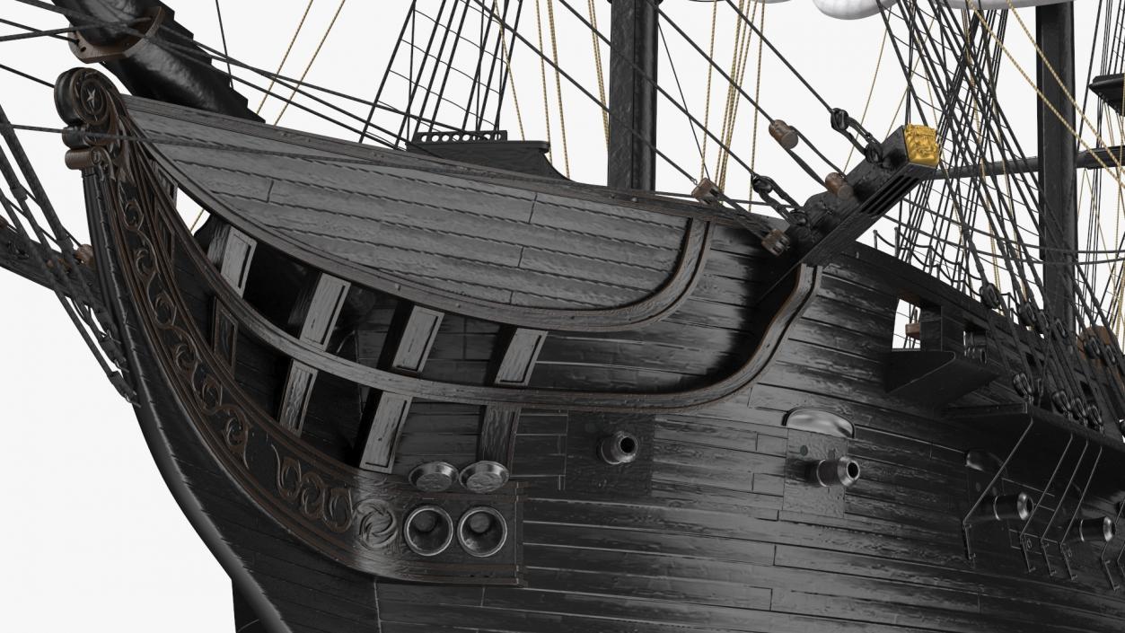 Three Masted Heavy Frigate Retracted Sails 3D