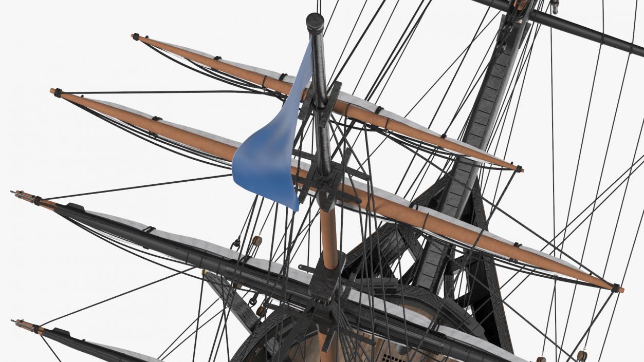 Three Masted Heavy Frigate Retracted Sails 3D