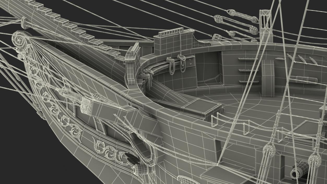 Three Masted Heavy Frigate Retracted Sails 3D