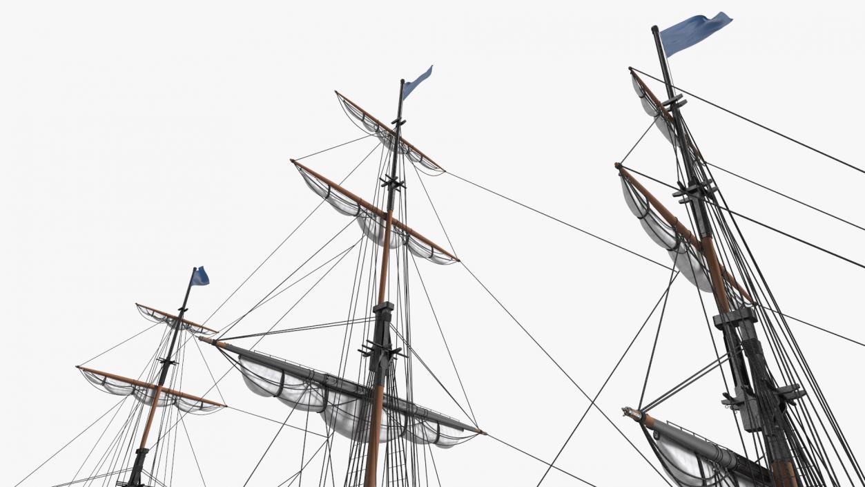 Three Masted Heavy Frigate Retracted Sails 3D