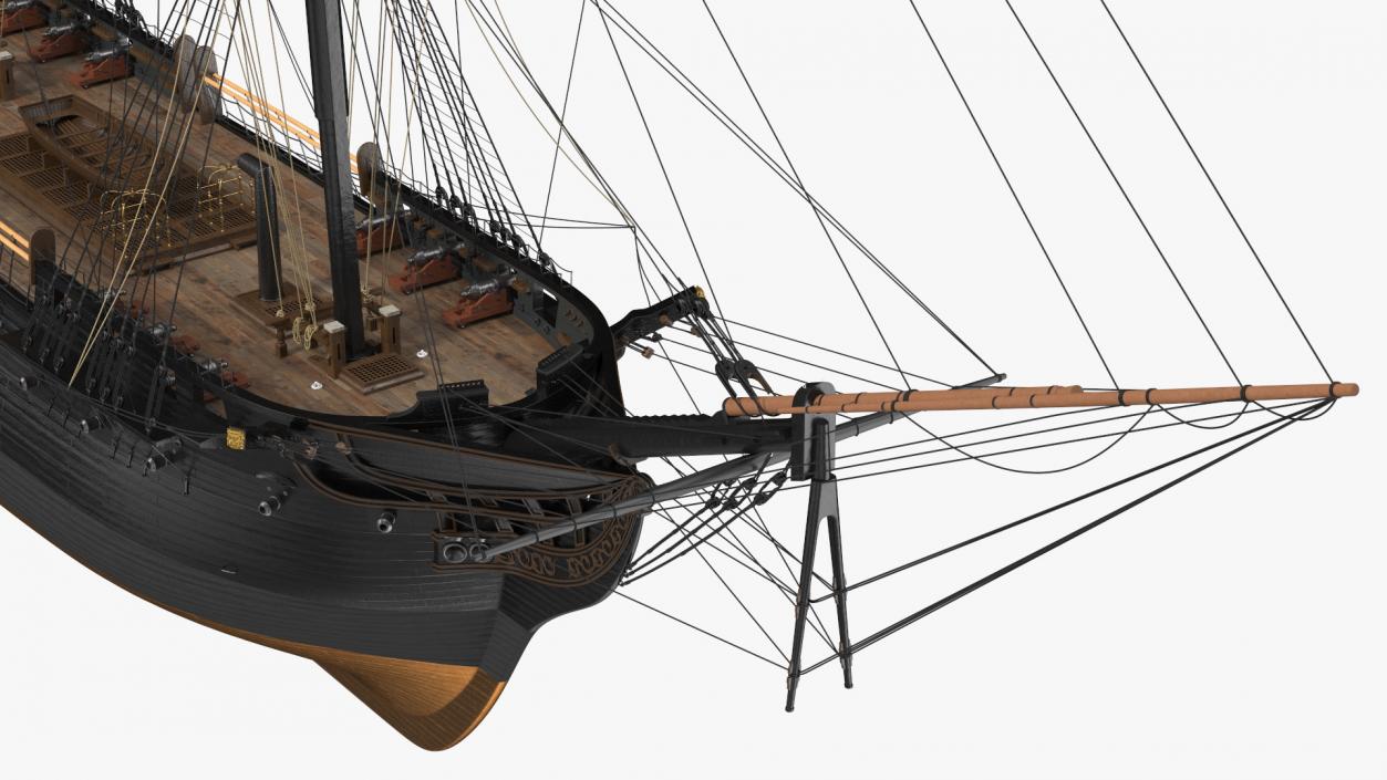 Three Masted Heavy Frigate Retracted Sails 3D