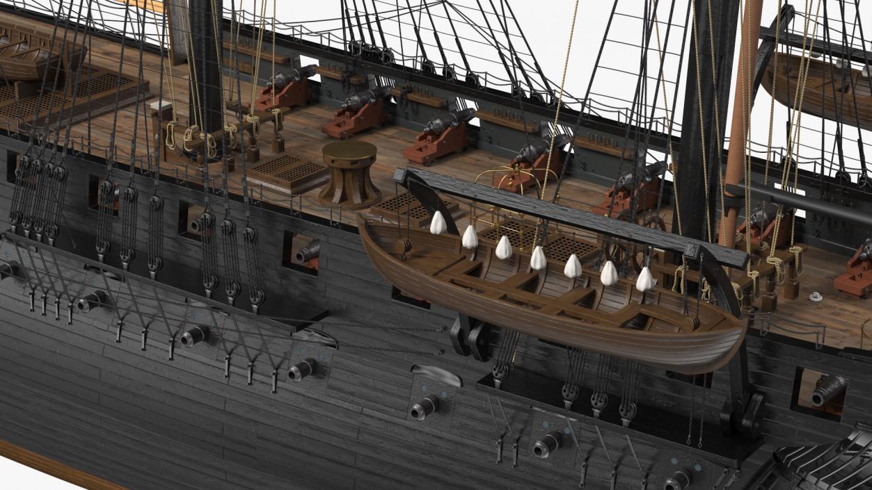 Three Masted Heavy Frigate Retracted Sails 3D