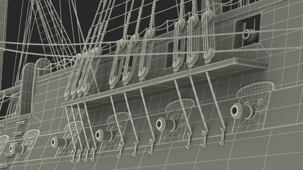 Three Masted Heavy Frigate Retracted Sails 3D