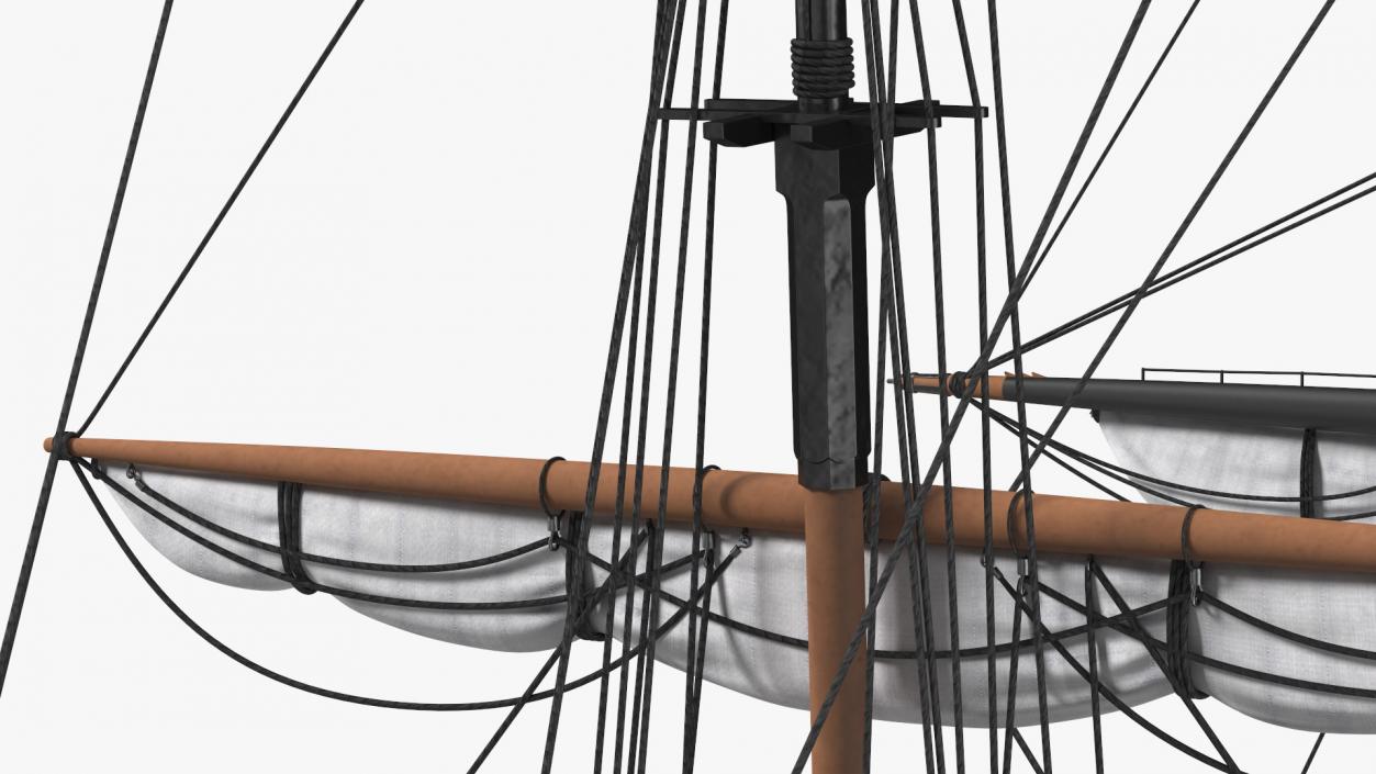 Three Masted Heavy Frigate Retracted Sails 3D