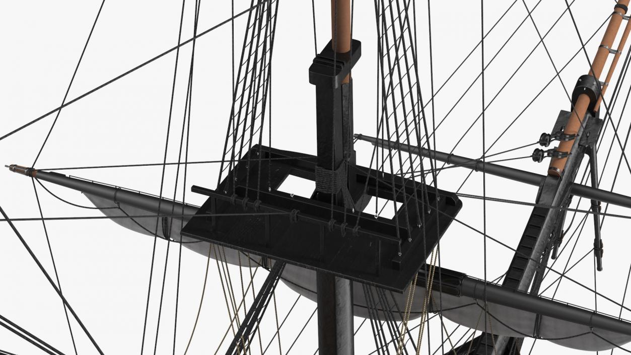 Three Masted Heavy Frigate Retracted Sails 3D