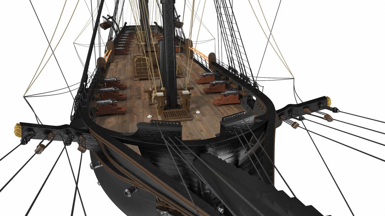 Three Masted Heavy Frigate Retracted Sails 3D