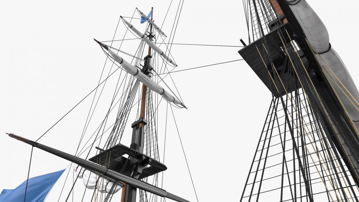 Three Masted Heavy Frigate Retracted Sails 3D