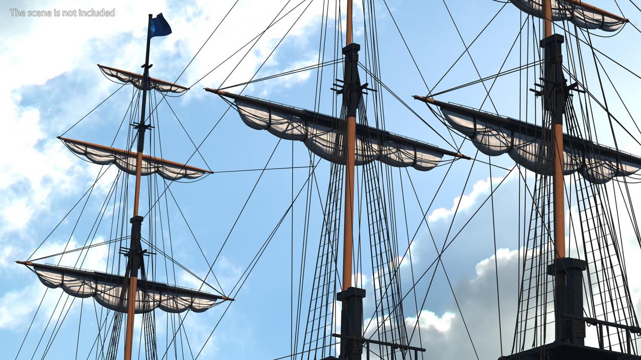 Three Masted Heavy Frigate Retracted Sails 3D