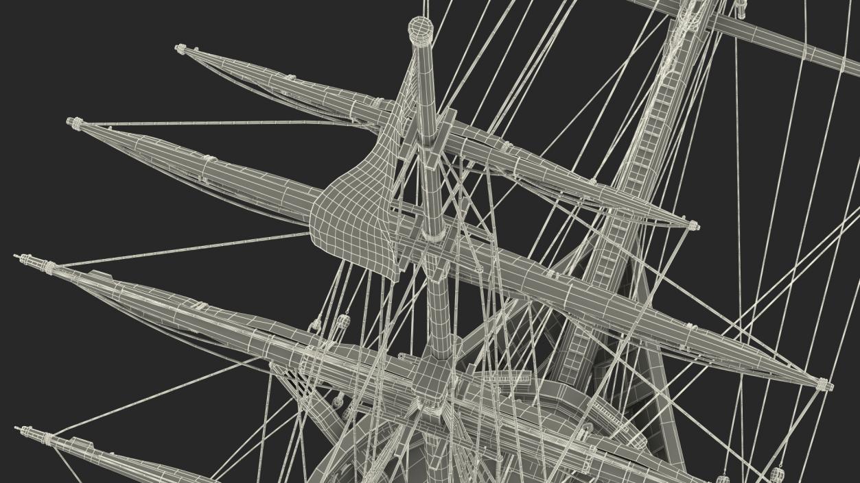 Three Masted Heavy Frigate Retracted Sails 3D