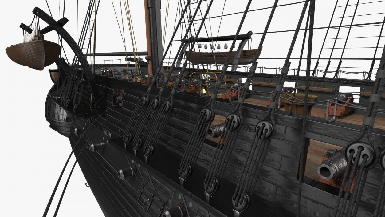 Three Masted Heavy Frigate Retracted Sails 3D