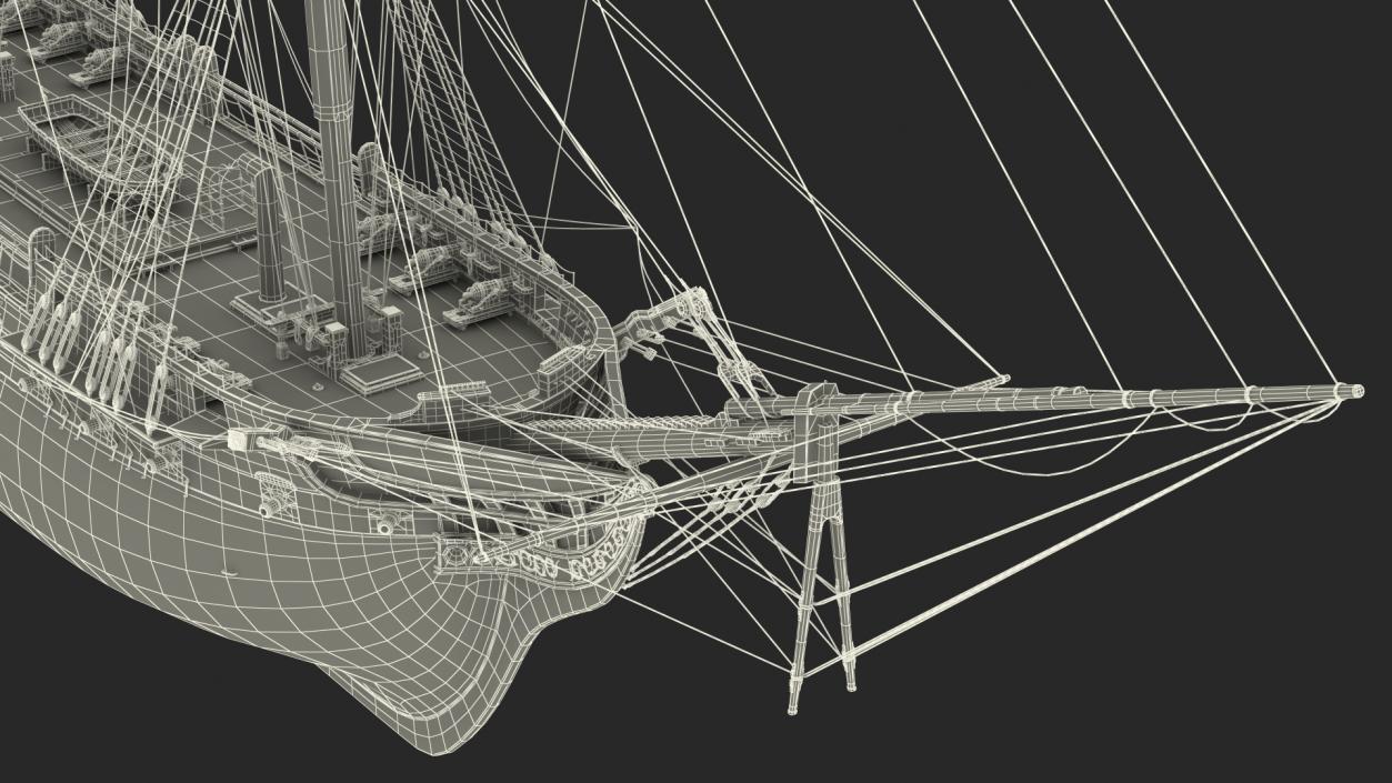 Three Masted Heavy Frigate Retracted Sails 3D