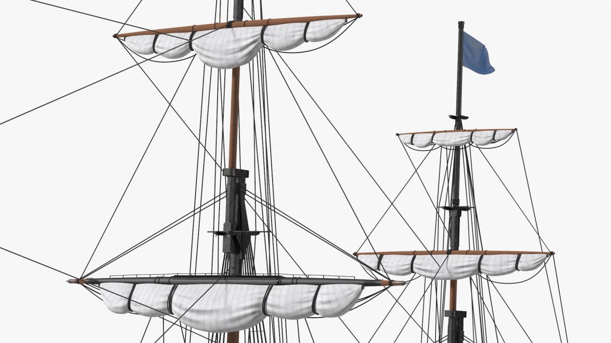 Three Masted Heavy Frigate Retracted Sails 3D