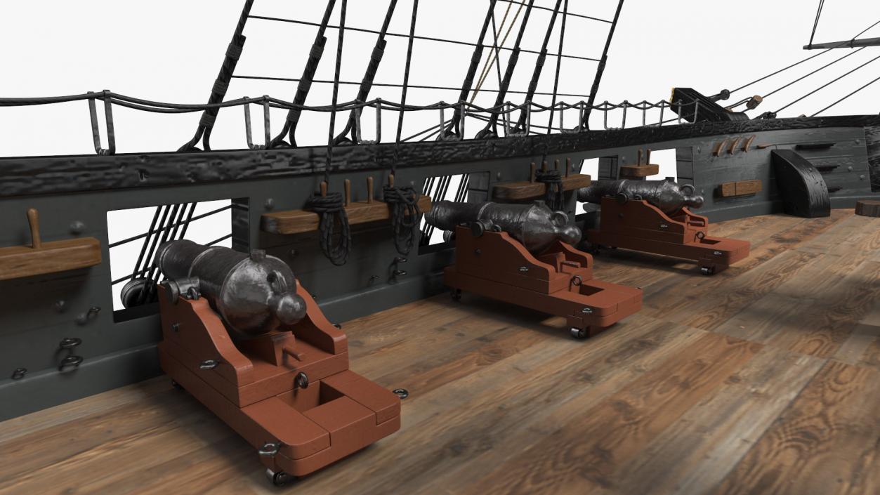 Three Masted Heavy Frigate Retracted Sails 3D