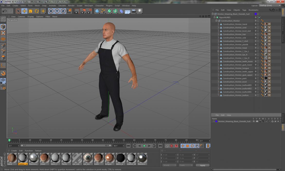 Worker Wearing Black Overalls Suit 3D model