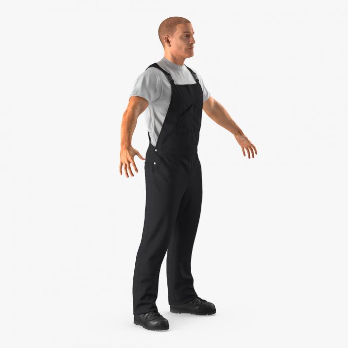 Worker Wearing Black Overalls Suit 3D model