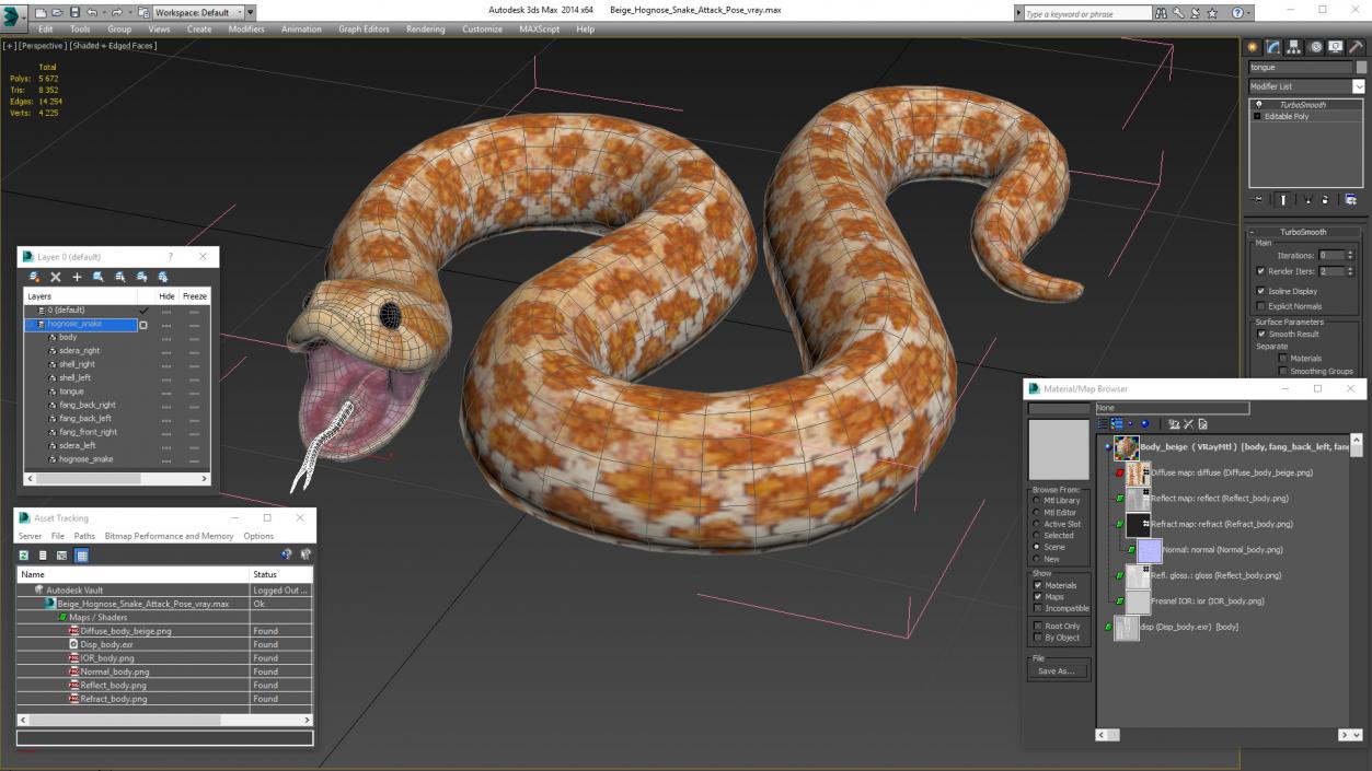 3D Beige Hognose Snake Attack Pose