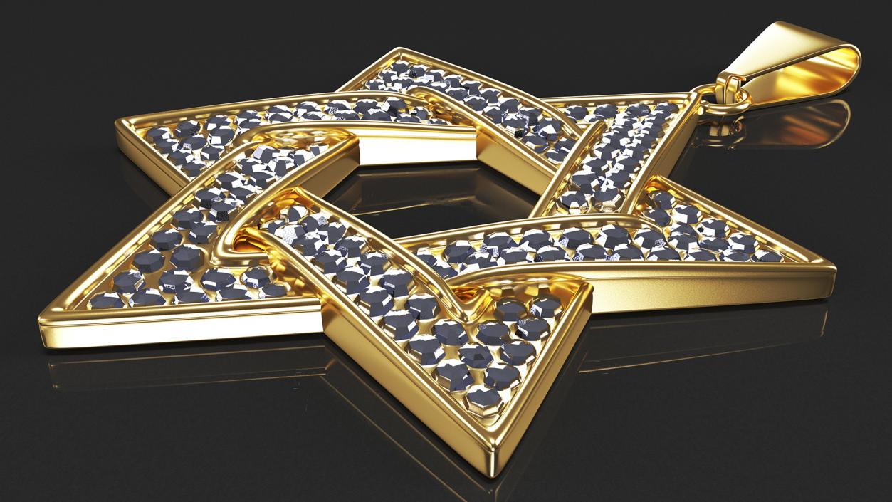 Star of David with Diamonds Gold 3D