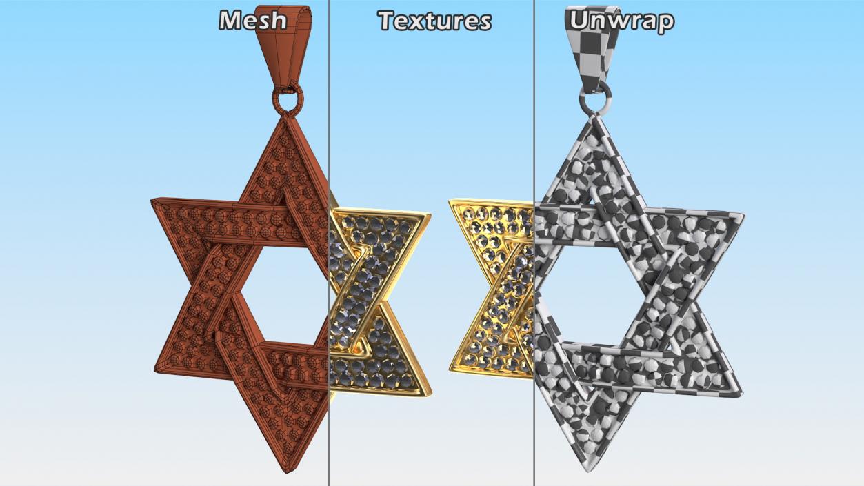 Star of David with Diamonds Gold 3D