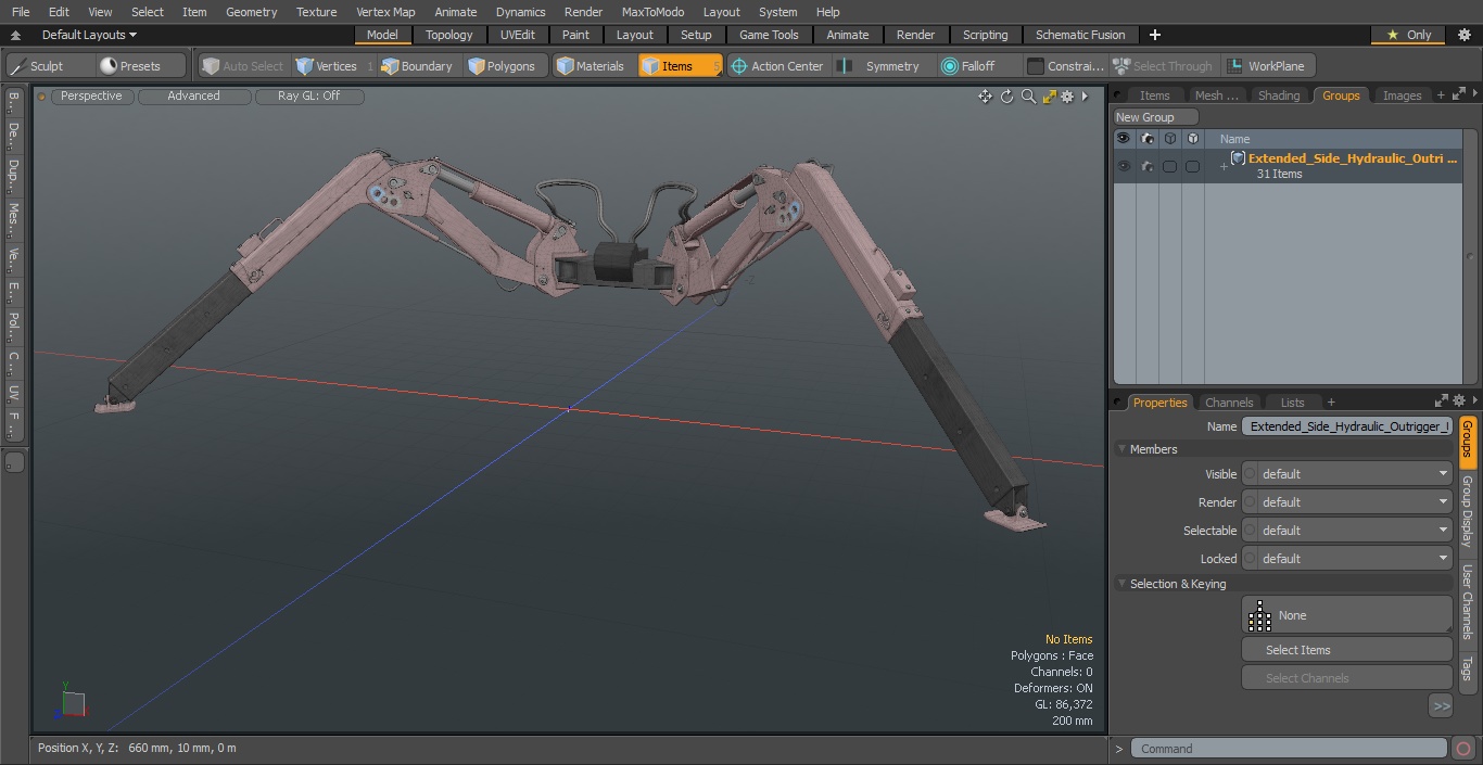 Extended Side Hydraulic Outrigger Unfolded 3D