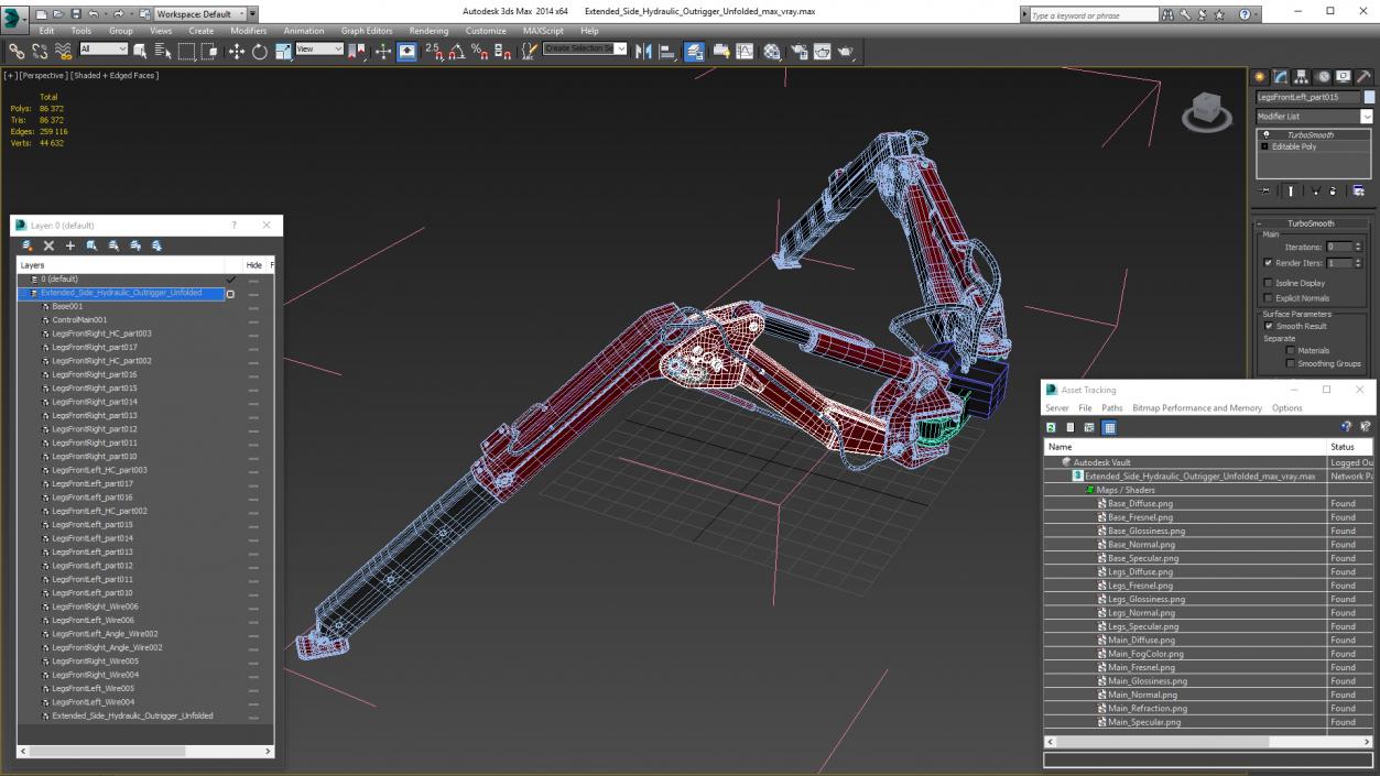 Extended Side Hydraulic Outrigger Unfolded 3D