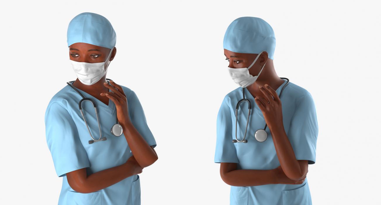 3D African American Female Surgeon Rigged model