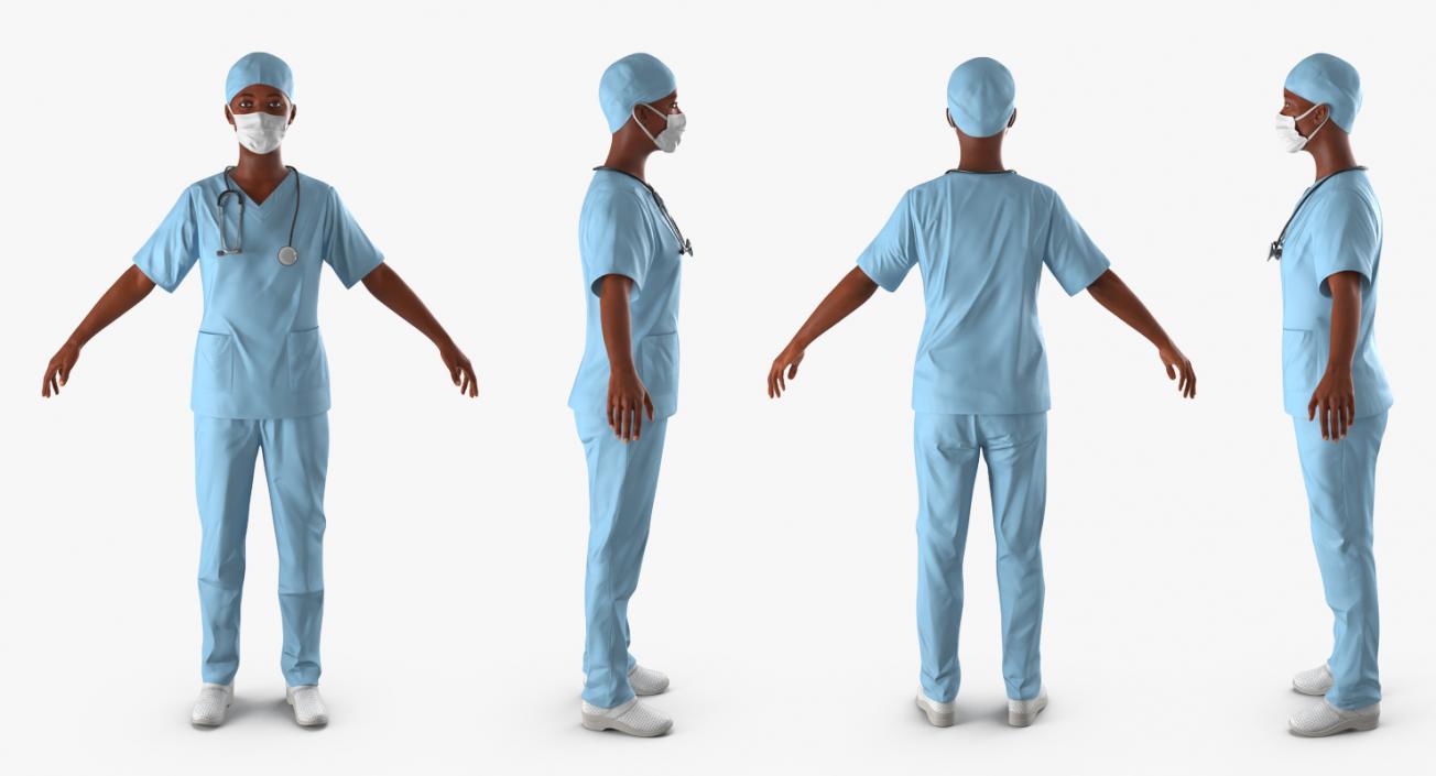 3D African American Female Surgeon Rigged model