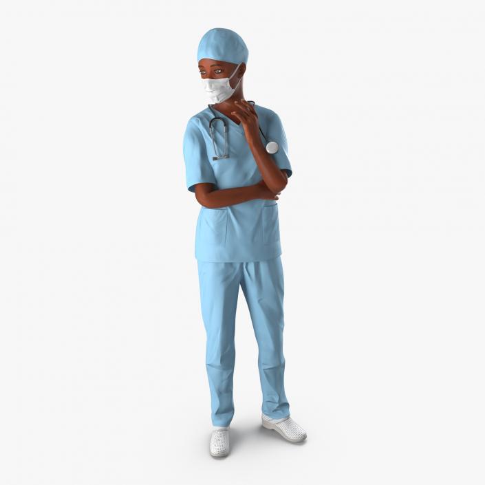 3D African American Female Surgeon Rigged model