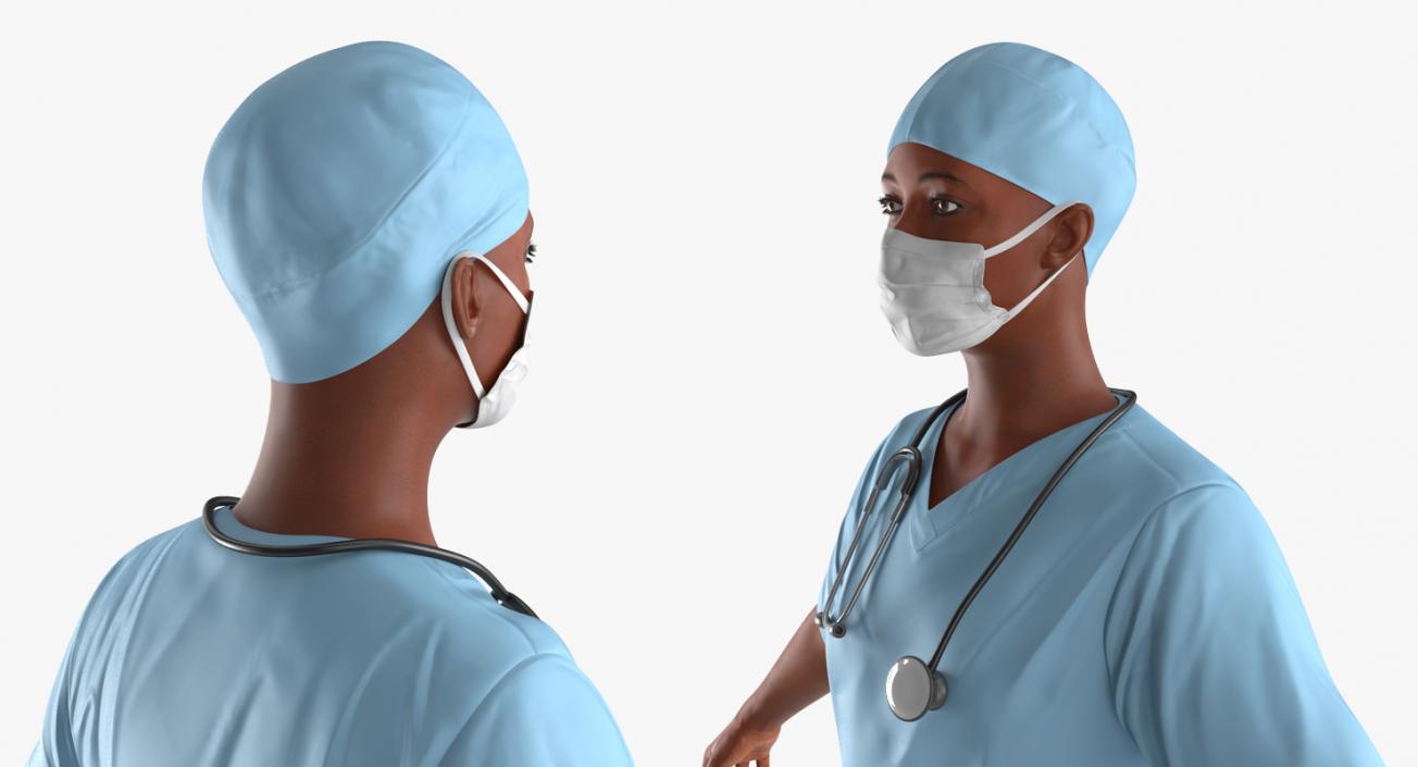 3D African American Female Surgeon Rigged model