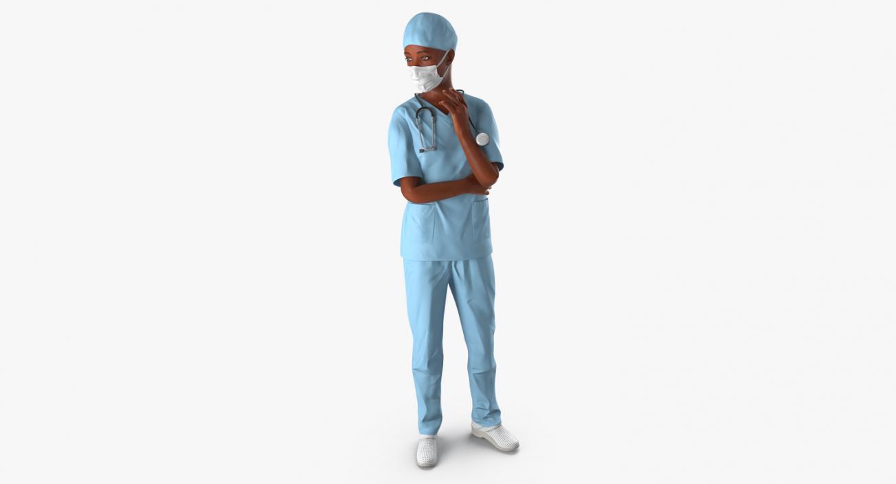 3D African American Female Surgeon Rigged model