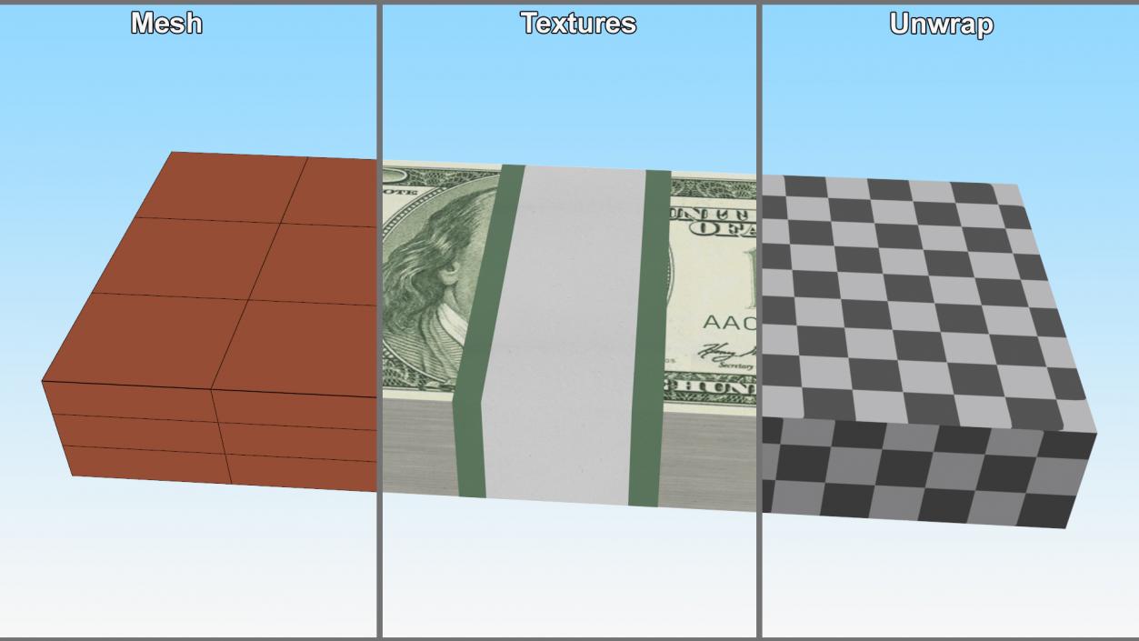 3D model US Currency 100 Dollar Bills Pack 2