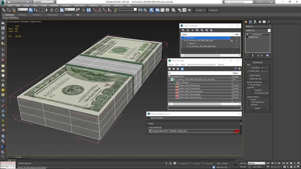 3D model US Currency 100 Dollar Bills Pack 2