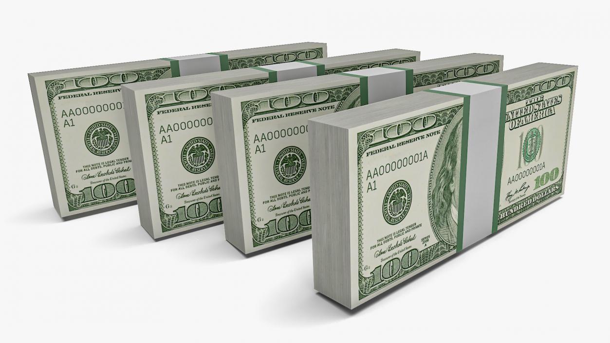 3D model US Currency 100 Dollar Bills Pack 2