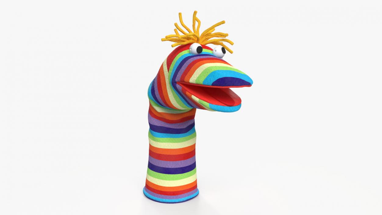 3D Sock Puppet Character Striped Boy Smiling Pose 2 model