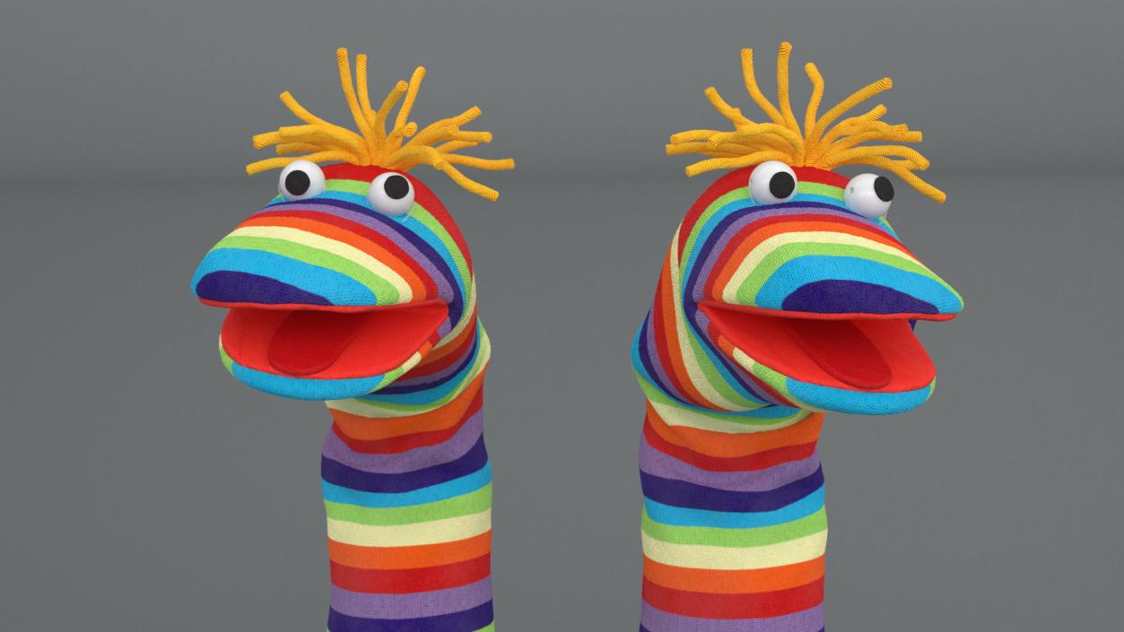 3D Sock Puppet Character Striped Boy Smiling Pose 2 model