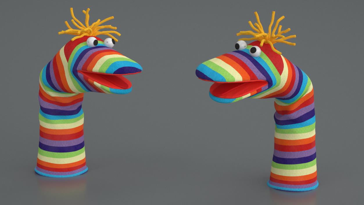 3D Sock Puppet Character Striped Boy Smiling Pose 2 model