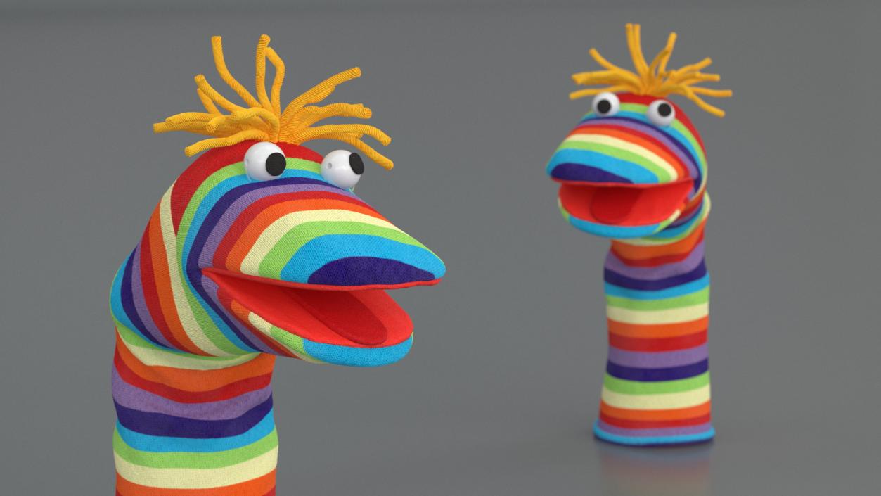 3D Sock Puppet Character Striped Boy Smiling Pose 2 model