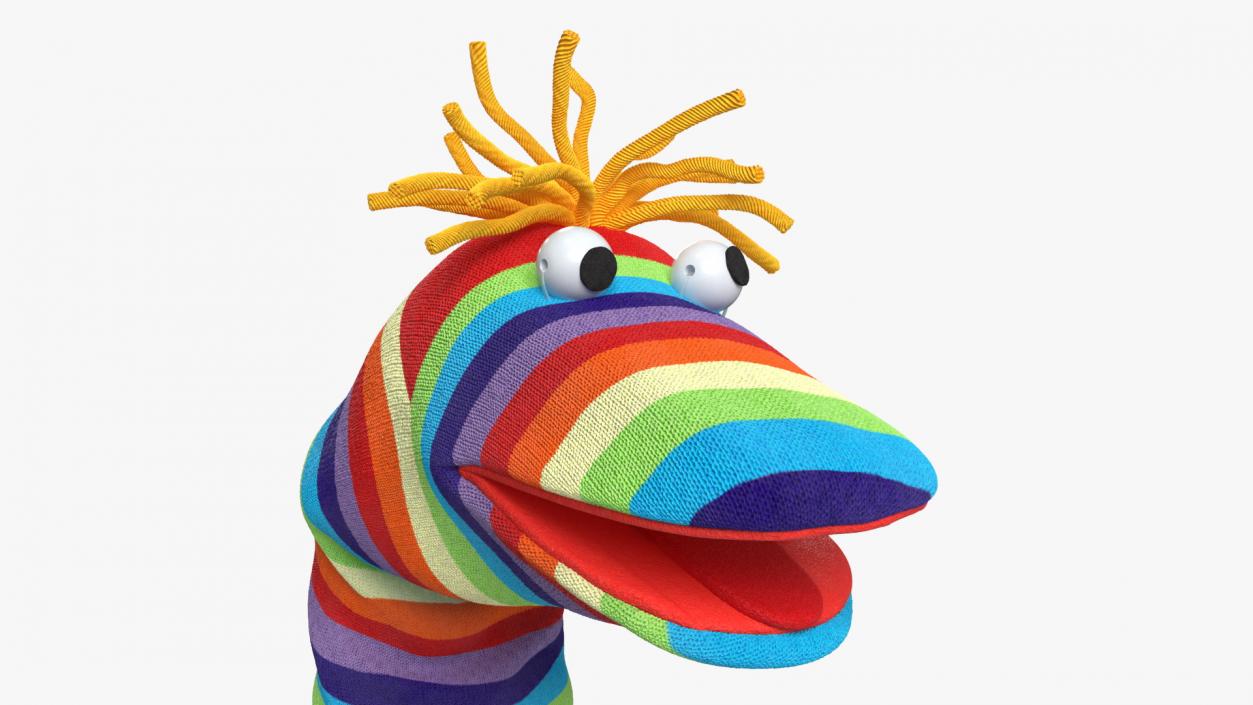 3D Sock Puppet Character Striped Boy Smiling Pose 2 model