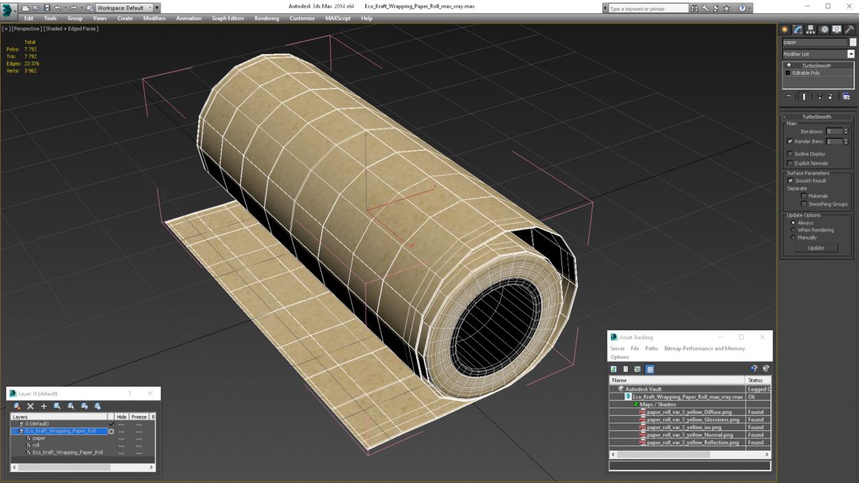 Eco Kraft Wrapping Paper Roll 3D model