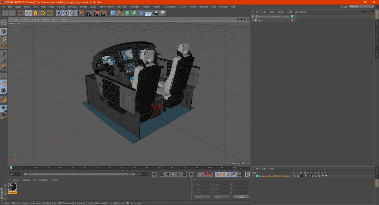 3D Business Aircraft Pilot Cockpit