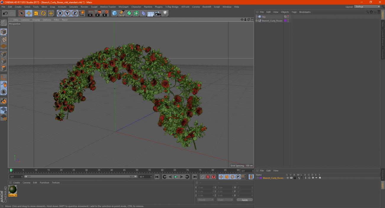 3D Branch Curly Roses model