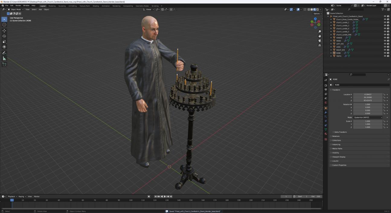 3D Priest with Church Candlestick Stand