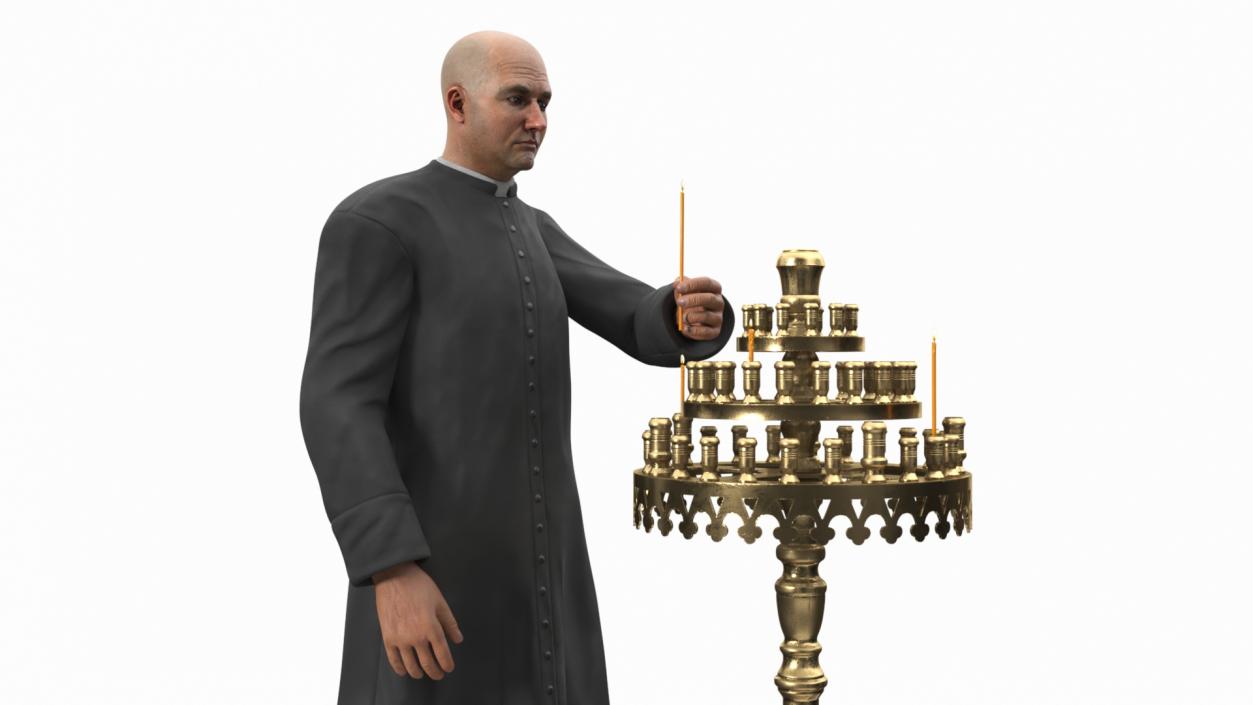 3D Priest with Church Candlestick Stand