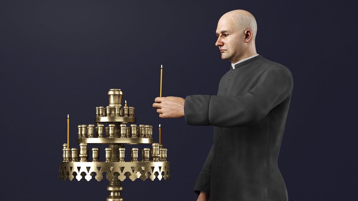 3D Priest with Church Candlestick Stand