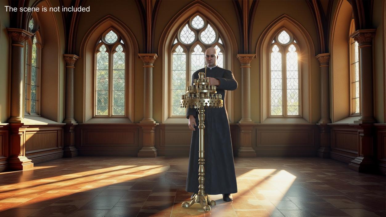 3D Priest with Church Candlestick Stand