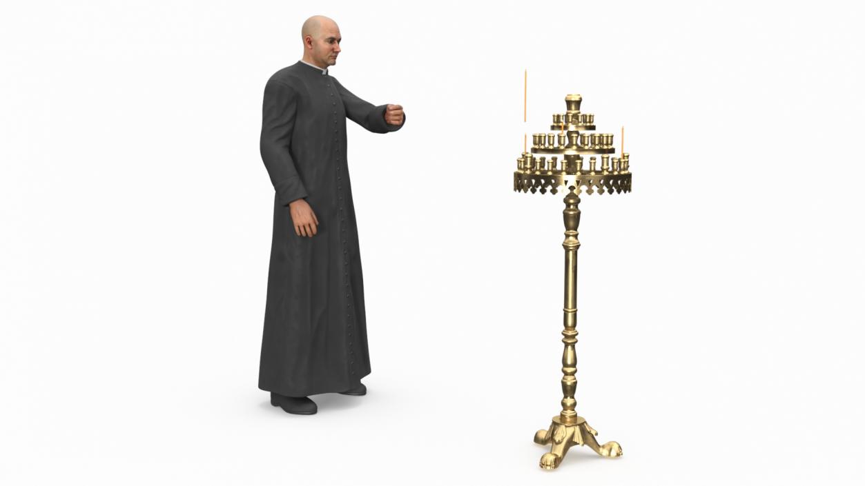 3D Priest with Church Candlestick Stand